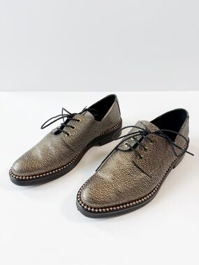 Miista Anthropologie Woman Metallic Studded Lace-Up Oxford Shoes EU38 Preppy